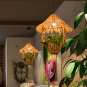 Rattan Hut Plant Pot Pendant Lamp Countryside 1-Light Restaurant Hanging Light Fixture in Brown