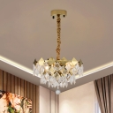 Gold 6/9-Bulb Chandelier Light Fixture Antique Crystal Panel Circular Pendant Lamp for Living Room