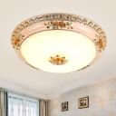 LED Flush Mount Country Style Bowl Shade Opal Glass Close to Ceiling Lamp in Gold with Resin Petal Design