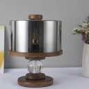 Brown Drum Table Lighting Modernist 1 Light Black Glass Night Lamp for Living Room