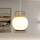 White Glass Ball Hanging Lighting Modern 1 Light Wood Ceiling Suspension Lamp for Bedside
