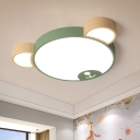 Grey/Green Bear Ceiling Flush Mount Cartoon Acrylic LED Flush Mount Light Fixture for Nursery
