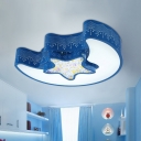 Moon and Pentagram Flush Mount Contemporary Acrylic Blue/Pink/White LED Ceiling Mounted Fixture with Starry Design for Bedroom
