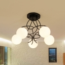 Twisting Living Room Ceiling Lamp Handmade Cream Glass 5-Light Modern Semi Flush Mount Lighting in Black/White