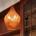 Rattan Woven Urn Shaped Chandelier Country Style Single Yellow Hanging Light for Bedroom