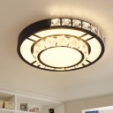 Minimalist Square/Round Flush Light Beveled K9 Crystal LED Ceiling Flush Mount in Black for Bedroom