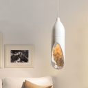 Capsule Bedroom Hanging Light Kit Farmhouse Resin 1 Light White Finish Pendant Lighting Fixture with Hollow-out Design