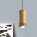 Bamboo Light Brown Hanging Light Cylinder 1 Light Industrial Style Ceiling Pendant for Dining Room