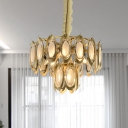 2-Layer Oval Ceiling Chandelier Modernism Metal 7-Head Living Room Hanging Pendant Light in Brass