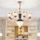Clear Crystal Block Cylinder Chandelier Traditional 6/8-Head Dining Room Hanging Ceiling Light