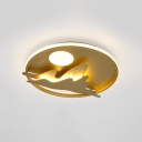LED Bedroom Flush Mount Lamp Cartoon Gold Close to Ceiling Light with Mountain/Loving Heart Acrylic Shade