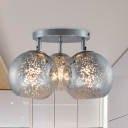 Dome Semi Flush Mount Light Modernist White/Spotted Silver Glass 3-Head Dining Room Ceiling Lamp in Chrome