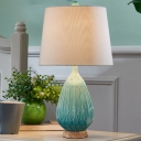 Green 1-Light Nightstand Light Lodge Ceramic Droplet Lounge Table Lamp with Taper Fabric Shad
