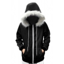 Popular Anime Game Long Sleeve Hooded Zip Up Drawstring Fuzzy Trim Contrasted Sherpa Liner Loose Thick Hoodie