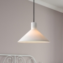 Minimalist 1-Head Pendant Lamp Black Wide Flare Hanging Ceiling Light with White Glass Shade
