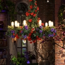 Green 10-Light Ceiling Lamp Farmhouse Iron Bare Bulb Flower Chandelier Pendant Light for Restaurant