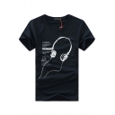 Popular Boys Short Sleeve Round Neck Headset Letter Graphic Slim Fit T-Shirt