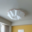 Hand Sewn Ruffle Fabric Ceiling Light Modern 5 Lights Bedroom Flush Mount Chandelier in White