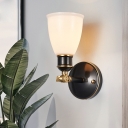 1 Head Bell Up Wall Sconce Lighting Antiqued Brass Cream Glass Wall Mounted Lamp Fixture