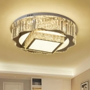 Square Bedroom Flush Mount Light Modern Crystal LED Chrome Ceiling Lamp with Ruffle Edge