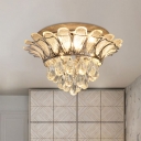 Waterdrop Clear Crystal Ball Flushmount Vintage LED Bedroom Flush Mount Light with Glass Leaf Decor