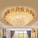 Gold Layered Flush Mount Lamp Simple Crystal Orb LED Living Room Ceiling Light Fixture