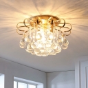 3 Heads Crystal Orb Ceiling Lighting Modern Brass Raindrop Living Room Flush Light