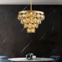 Brass Conical Chandelier Light Fixture Modernist 5-Head Crystal Block Hanging Ceiling Lamp