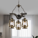 Brass 3-Light Chandelier Lamp Warehouse Clear Glass Kerosene Pendant Lighting Fixture with Resin Branch Beam