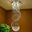 4-Head LED Multi Light Pendant Modernist Spiral Cascading Clear Crystal Ball Suspension Lamp