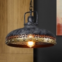 Black Bowl Hanging Light Fixture Antiqued Metallic 1 Head Restaurant Handle Ceiling Pendant Lamp