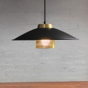 Modern Saucer Pendulum Light Metallic 1 Light Restaurant Hanging Ceiling Lamp in Black with Cylinder Mesh Shade Inside
