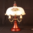 3-Bulb White Print Glass Night Light Countryside Red Brown Floral Study Room Table Lamp