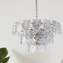 4/7 Lights 3-Tier Ceiling Chandelier Modern Gold Flower Crystal Block Pendant Lighting, 12