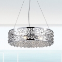 Steel Chrome Ceiling Chandelier Round 4 Heads Minimalism Pendant Light with Crystal Bead Decor
