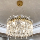 Contemporary Round Chandelier Light 8-Bulb Clear Crystal Hanging Lamp in Gold for Living Room