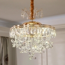 8 Heads Clear Crystal Chandelier Minimalist Gold Petal Dining Room Pendant Light Fixture