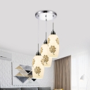 3 Bulbs Jar Multi Light Pendant Countryside White Glass Suspension Lamp with Clover Pattern