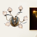 Antique Brass 6 Bulbs Wall Lighting Vintage Metal Flower LED Wall Sconce Lamp with Clear Glass Shade