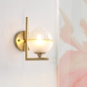 Clear and Frosted Glass Globe Sconce Simple 1 Head Wall Mount Light with Right Angle Arm in Gold