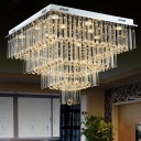 4-Tier Square Living Room Flush Mount Modern Crystal Rod and Ball LED Chrome Ceiling Mounted Light