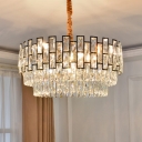 3-Tier Round K9 Strip Crystal Chandelier Traditional 5 Lights Bedroom Ceiling Pendant Lamp in Gold