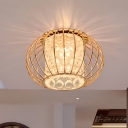 Cylinder Porch Ceiling Light Modern Clear Crystal LED Gold Flush Mount with Globe Cage