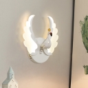 White/Pink Finish Swan Wall Mount Light Cartoon LED Iron Sconce Lamp Fixture in White/Warm Light with Acrylic Wing
