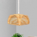 Stack-Up Wood Bar Hanging Light Kit Asian Style 1 Bulb Beige Pendant Ceiling Lamp over Table