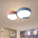 Kids Balloon Acrylic Ceiling Mounted Light LED Flush Light Fixture in Blue for Bedroom, Warm/White Light