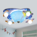 Kids 4 Heads Flush Light Fixture with Acrylic Shade Blue Globe LED Flush Mounted Lamp in White/3 Color Light