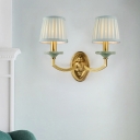 Metal Brass Wall Light Fixture Curved Arm 1/2 Head Vintage Wall Sconce with Fabric Shade
