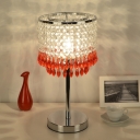 Modernist Cylinder Table Light 1 Bulb Clear Crystal Night Lighting in Red/Pink/Green for Bedroom
