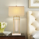 Postmodern Rectangle Table Lamp 1 Head Fabric Night Light in Gold with Crystal Decor and Marble Base